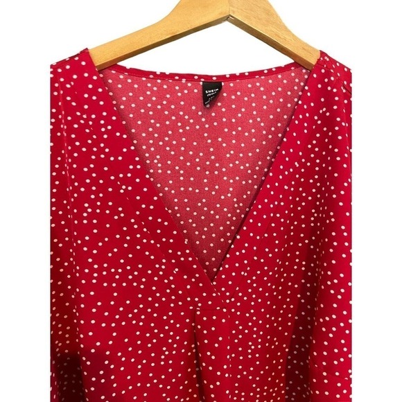 Shein Curve Red Polka Dot Long Sleeved Blouse Size 4XL - Picture 3 of 5